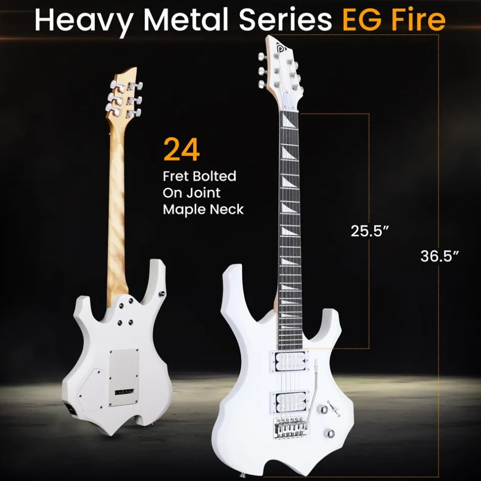 Electric Guitar Kit w/ Amp, Easy Play, Solid Wood, White Matte<Pyle Hot