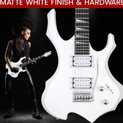 Electric Guitar Kit w/ Amp, Easy Play, Solid Wood, White Matte<Pyle Hot
