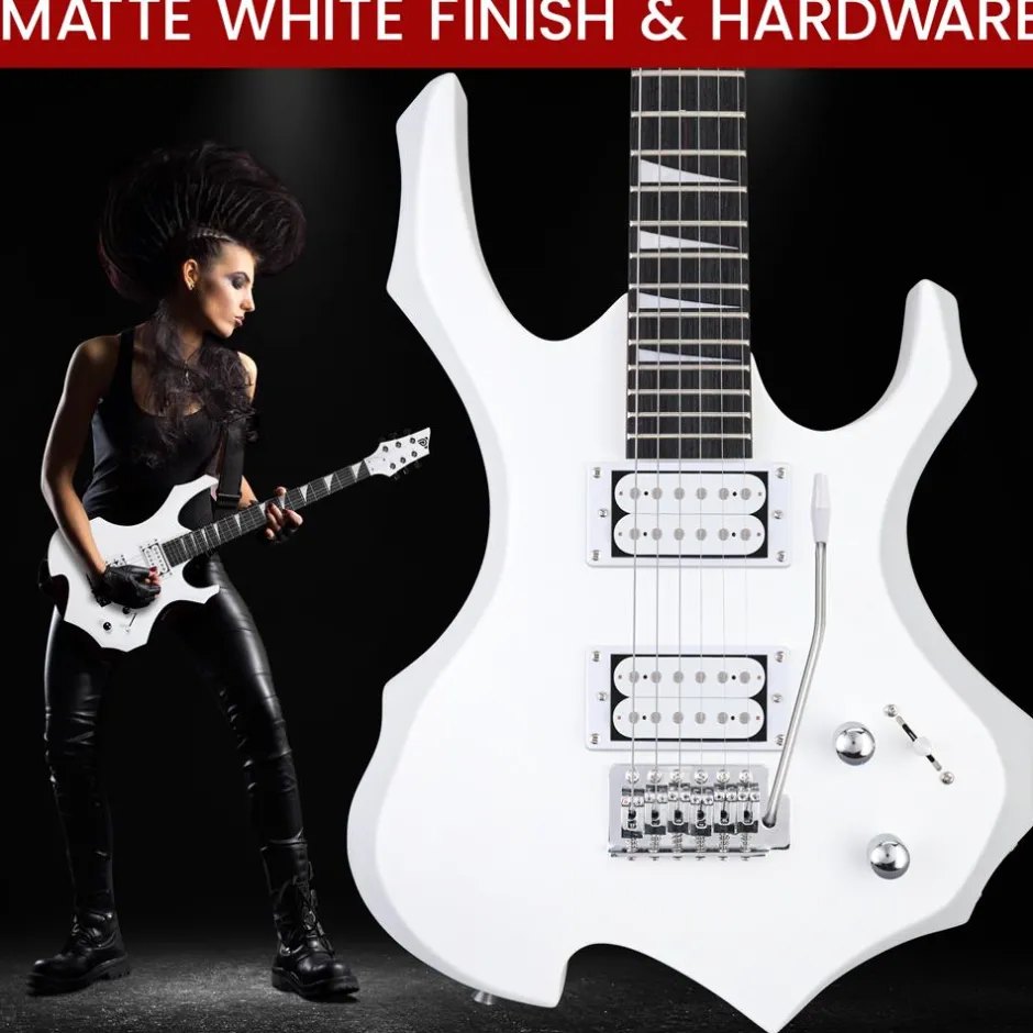 Electric Guitar Kit w/ Amp, Easy Play, Solid Wood, White Matte<Pyle Hot