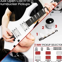 Electric Guitar Kit w/ Amp, Easy Play, Solid Wood, White Matte<Pyle Hot