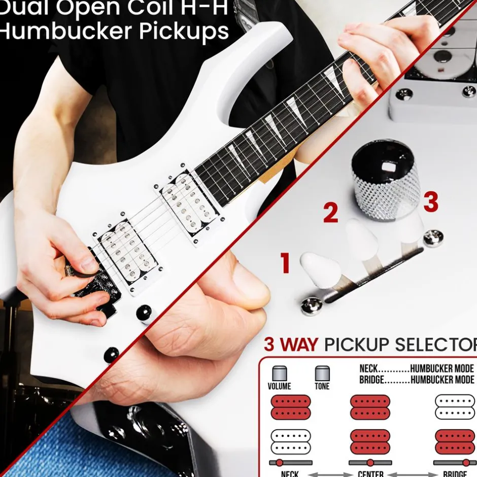 Electric Guitar Kit w/ Amp, Easy Play, Solid Wood, White Matte<Pyle Hot