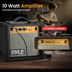 Electric Guitar Set with Amp, Full Size, 6-String, Glossy Finish<Pyle New