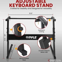 Electric Keyboard Accessory Set, Adjustable Stand, Iron, Black<Pyle Hot