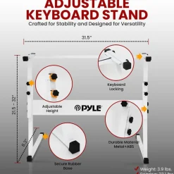 Electric Keyboard Accessory Set, Adjustable Stand & Stool, White<Pyle