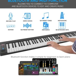 Electric Keyboard Piano 88 Keys Portable Foldable Bluetooth 128 Tones<Pyle Hot