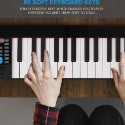 Electric Keyboard Piano 88 Keys Portable Foldable Bluetooth 128 Tones<Pyle Hot