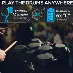 Electronic Drum Set, Portable, 7 Touch Pads, USB/MIDI, 600 Sounds<Pyle Online