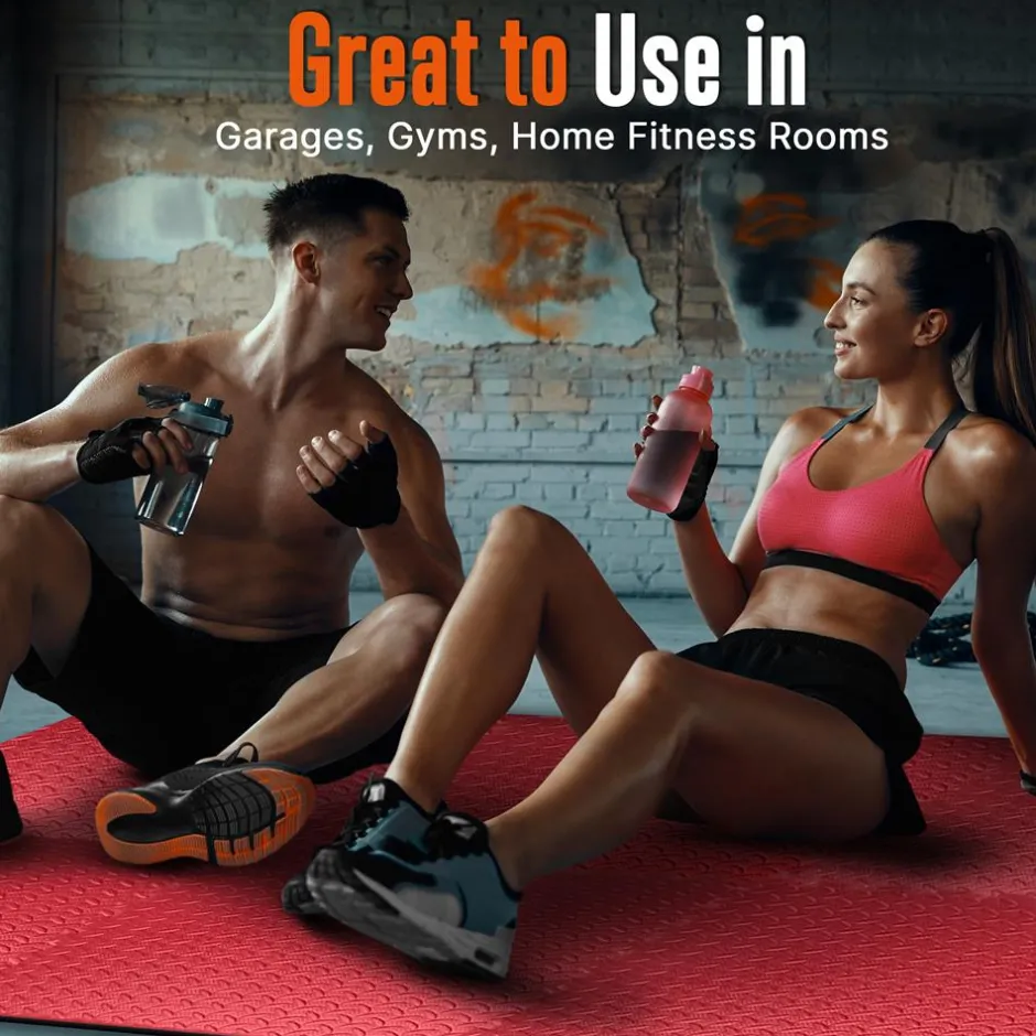Exercise Mat 10 Pcs - Cushioned EVA Foam, Non-Skid, Easy Assembly, Red<SQUATZ