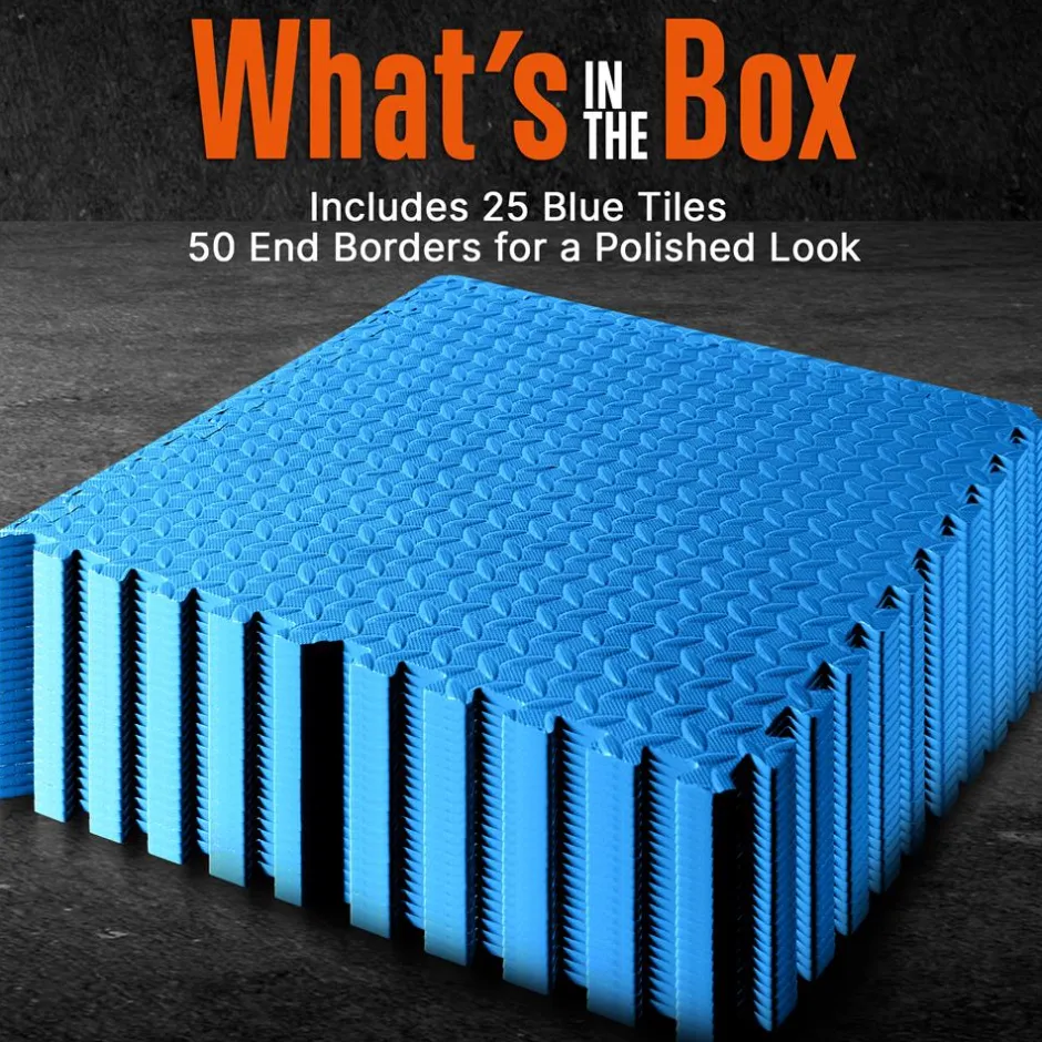Exercise Mat 25 Pcs - Cushioned EVA Foam, Non-Skid, Easy Assembly, Blue<SQUATZ Sale
