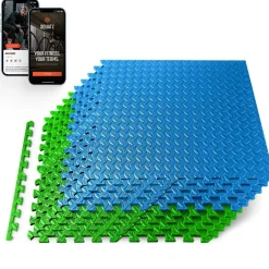 Exercise Mat 10 Pcs, Cushioned EVA Foam, Non-Skid, Blue/Green<SQUATZ Best