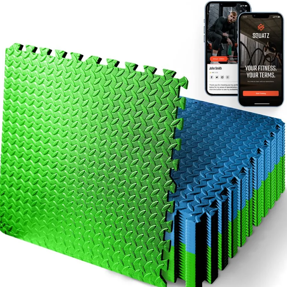 Exercise Mat 25 Pcs, Cushioned EVA Foam, Non-Skid, Blue/Green<SQUATZ