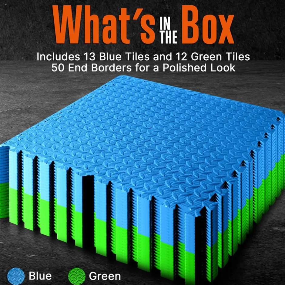 Exercise Mat 25 Pcs, Cushioned EVA Foam, Non-Skid, Blue/Green<SQUATZ