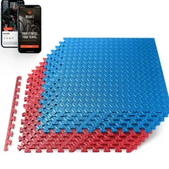 Exercise Mat 10 Pcs, Cushioned EVA Foam, Non-Skid, Red/Blue<SQUATZ New