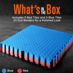 Exercise Mat 10 Pcs, Cushioned EVA Foam, Non-Skid, Red/Blue<SQUATZ New