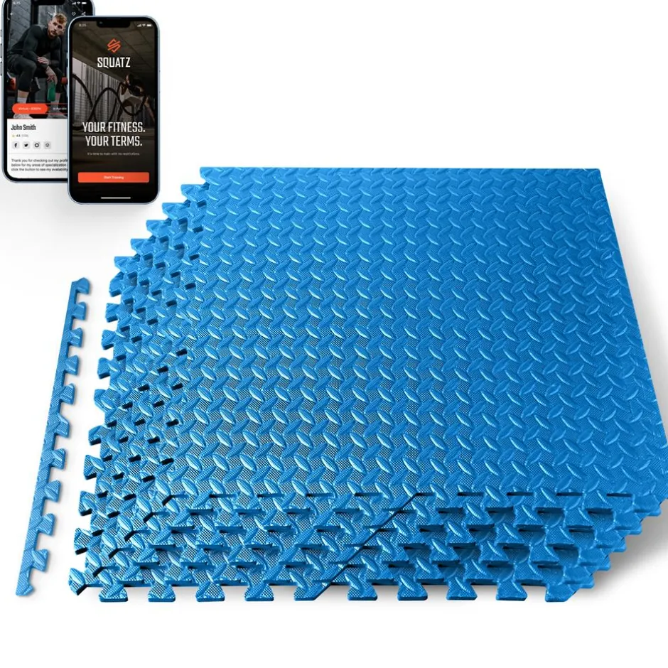 Exercise Mat 6-Piece Set, Cushioned EVA Foam, Non-Skid, Easy Assembly, Blue<SQUATZ Best