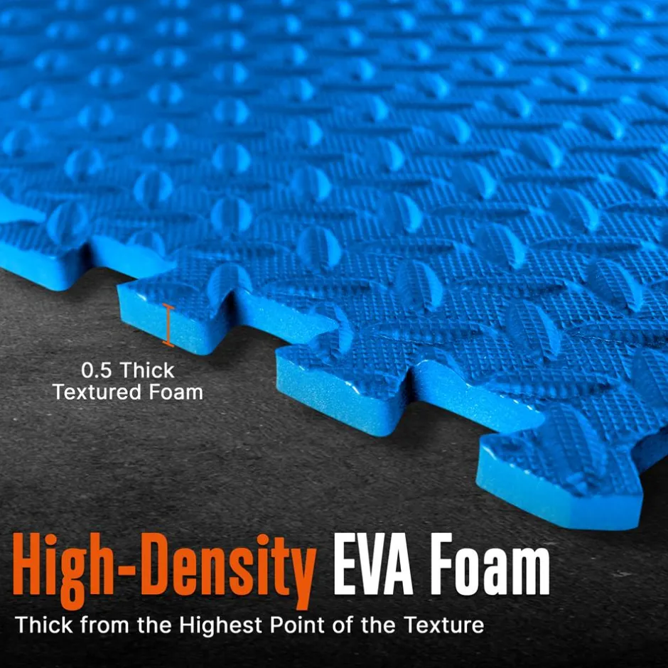 Exercise Mat 6-Piece Set, Cushioned EVA Foam, Non-Skid, Easy Assembly, Blue<SQUATZ Best