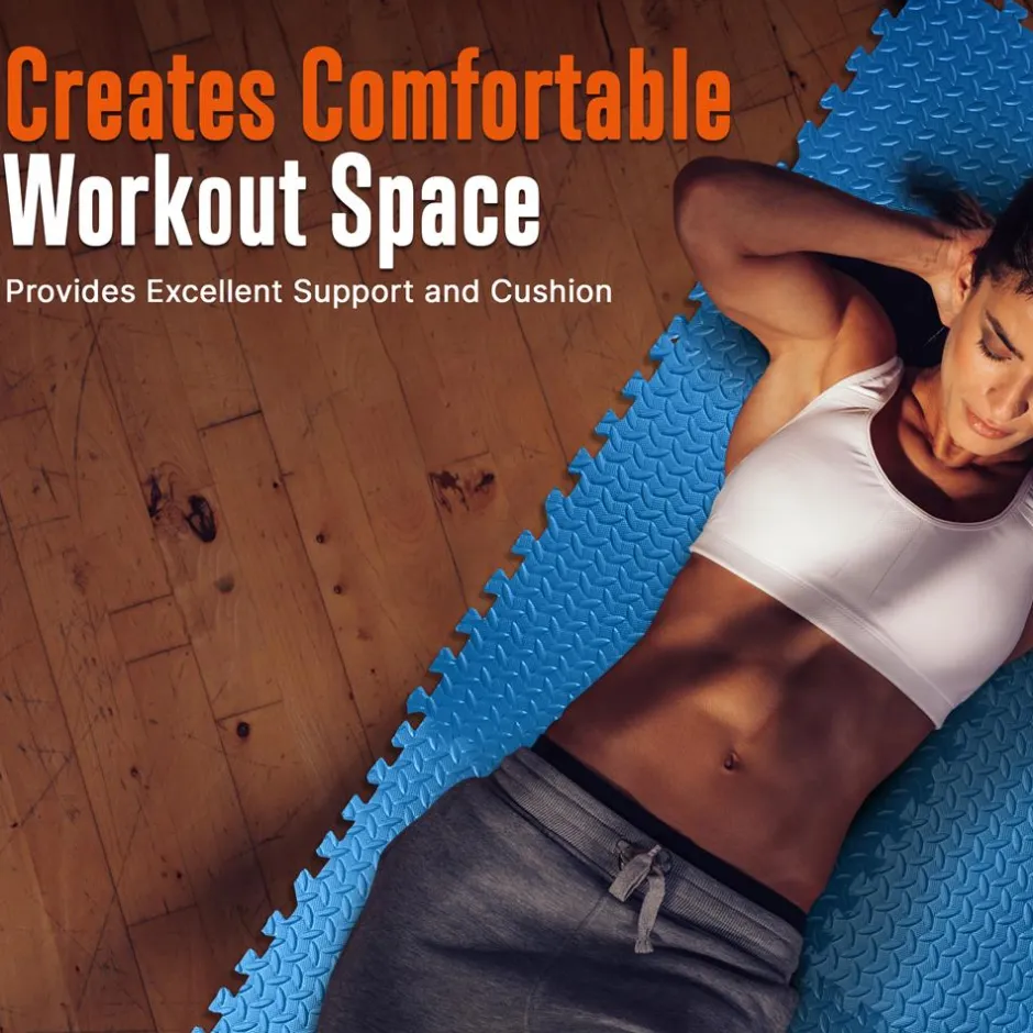 Exercise Mat 6-Piece Set, Cushioned EVA Foam, Non-Skid, Easy Assembly, Blue<SQUATZ Best