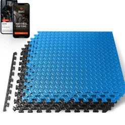 Exercise Mat 6-Piece Set, Cushioned EVA Foam, Non-Skid, Blue/Black<SQUATZ Online