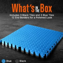 Exercise Mat 6-Piece Set, Cushioned EVA Foam, Non-Skid, Blue/Black<SQUATZ Online