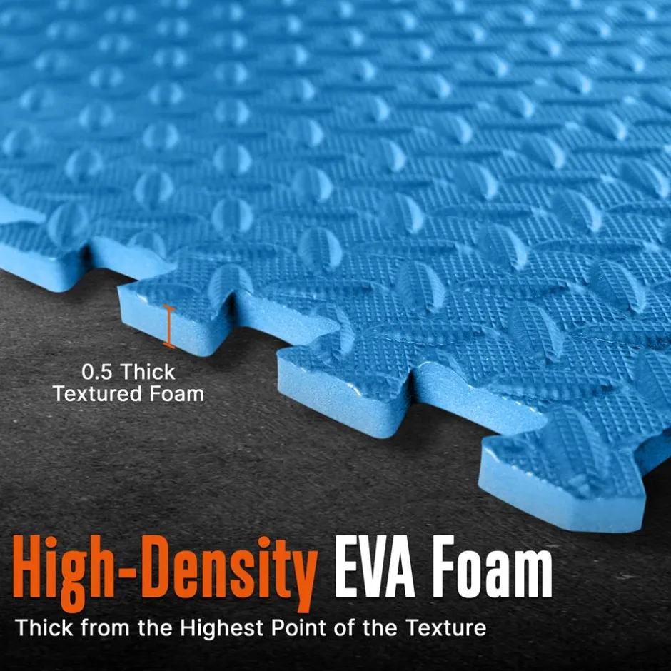 Exercise Mat 6-Piece Set, Cushioned EVA Foam, Non-Skid, Blue/Black<SQUATZ Online