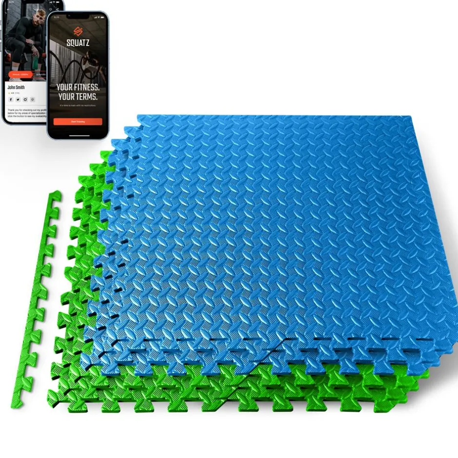 Exercise Mat 6-Piece Set, Cushioned EVA Foam, Non-Skid, Blue/Green<SQUATZ Online