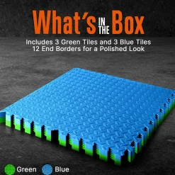 Exercise Mat 6-Piece Set, Cushioned EVA Foam, Non-Skid, Blue/Green<SQUATZ Online
