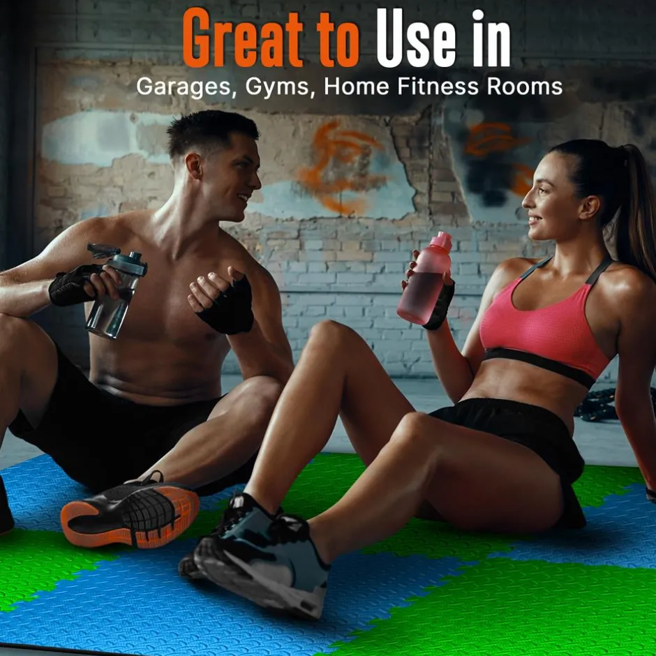 Exercise Mat 6-Piece Set, Cushioned EVA Foam, Non-Skid, Blue/Green<SQUATZ Online