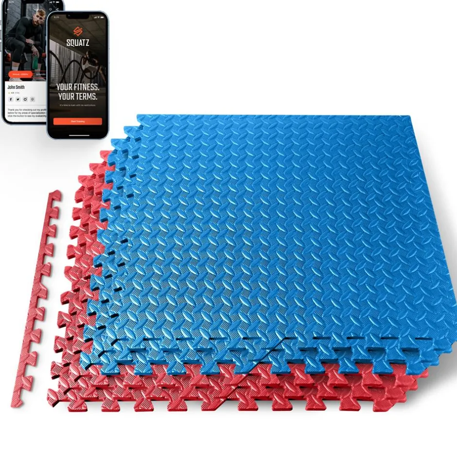 Exercise Mat Set, Cushioned EVA Foam, Non-Skid, Easy Assembly, Red/Blue<SQUATZ Discount