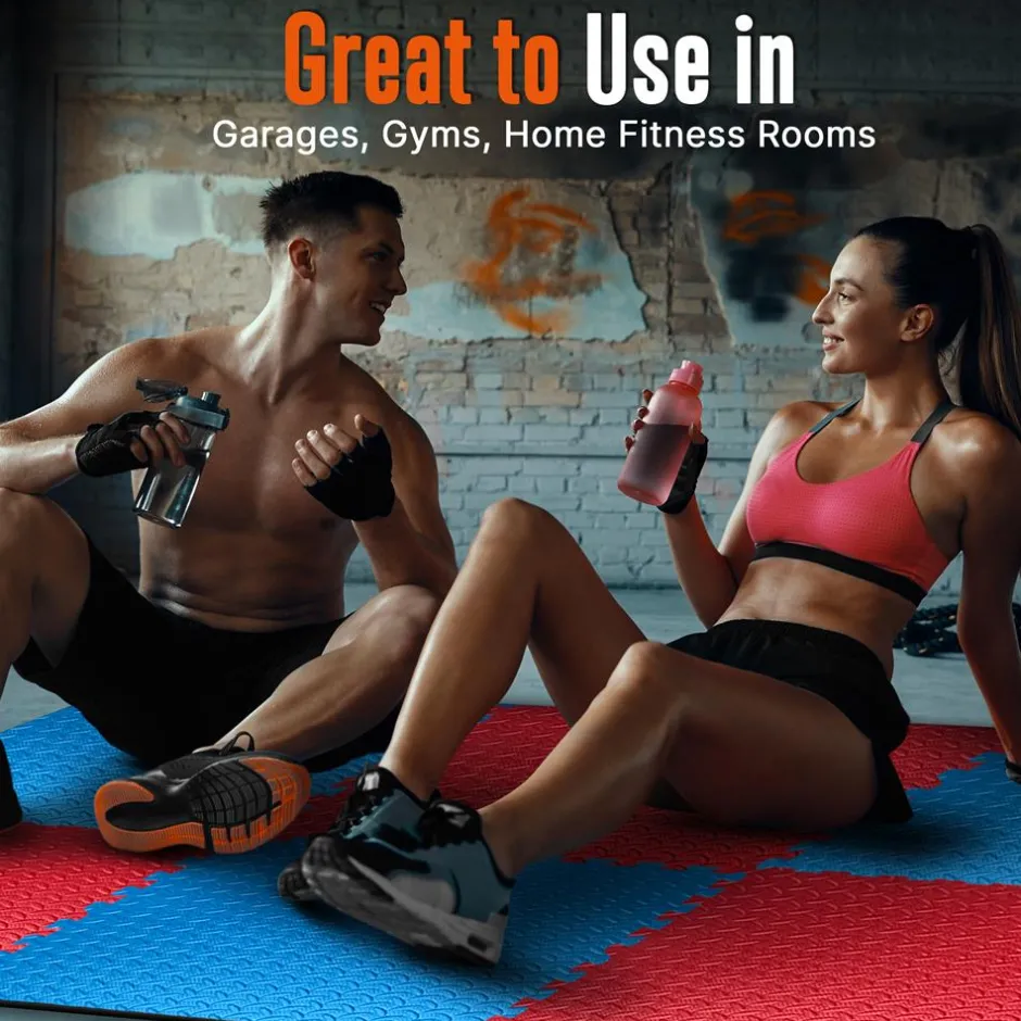 Exercise Mat Set, Cushioned EVA Foam, Non-Skid, Easy Assembly, Red/Blue<SQUATZ Discount
