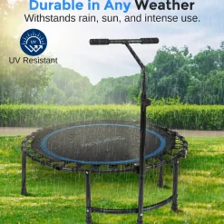 Foldable Mini Trampoline, Aerobic Fitness, Adjustable Handrail, 264 lbs Capacity<SereneLife Discount