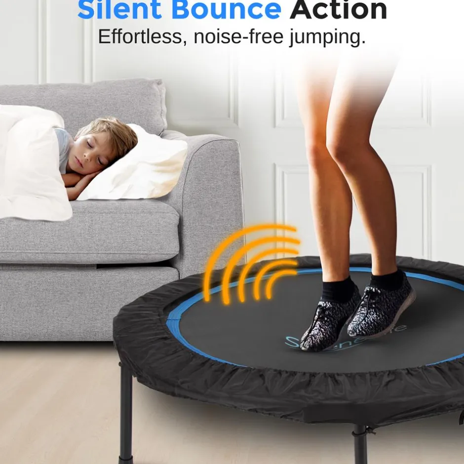 Foldable Mini Trampoline, Aerobic Fitness, Adjustable Handrail, 264 lbs Capacity<SereneLife Discount