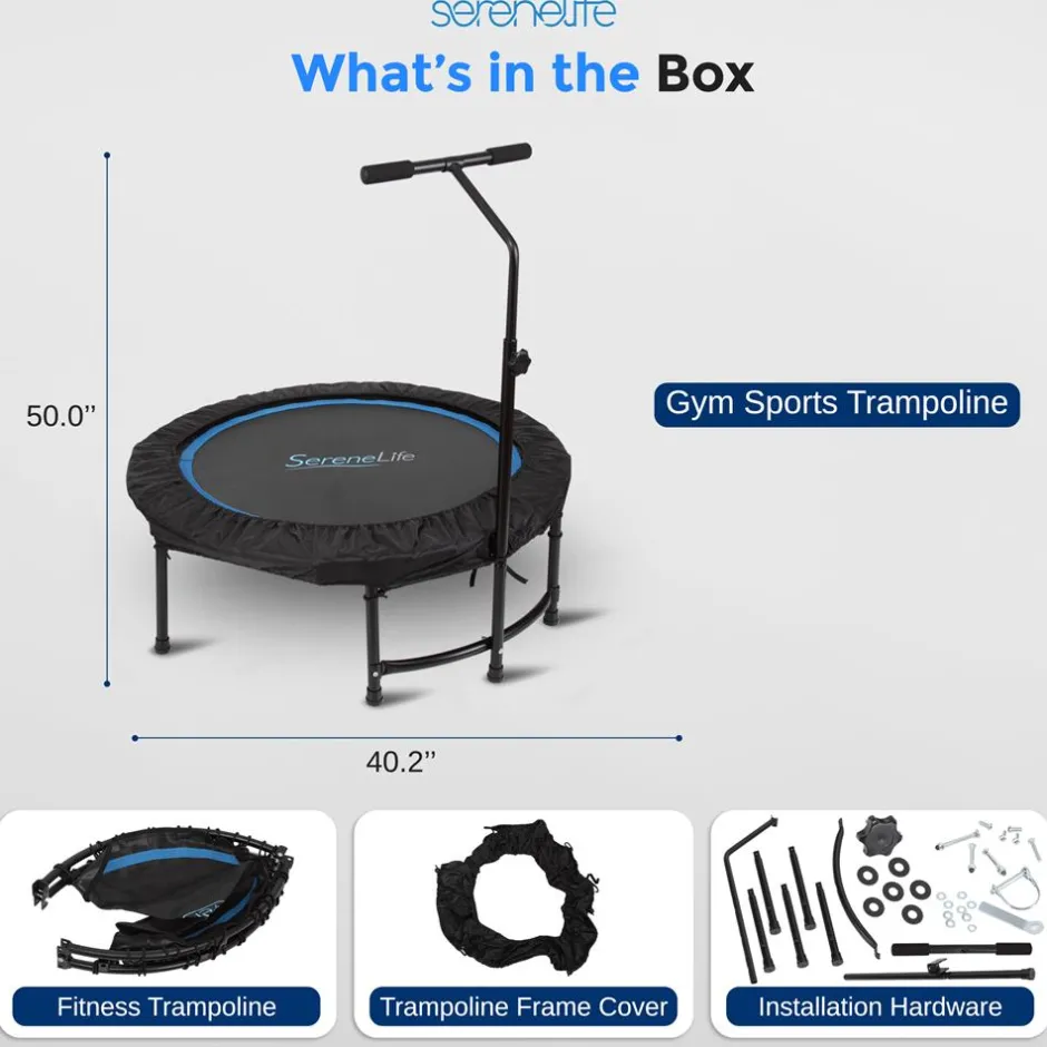 Foldable Mini Trampoline, Aerobic Fitness, Adjustable Handrail, 264 lbs Capacity<SereneLife Discount