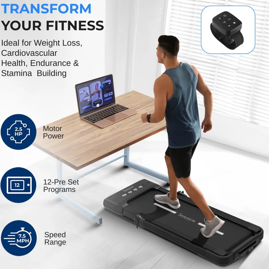 Foldable Treadmill & Walking Pad, 2.5 HP, 7.6 MPH, Easy Storage, 265lbs Capacity<SereneLife Sale