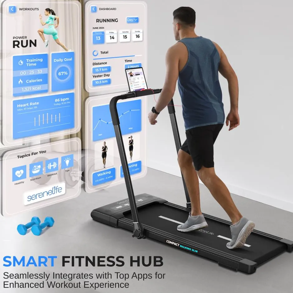 Foldable Treadmill & Walking Pad, 2.5 HP, 7.6 MPH, Easy Storage, 265lbs Capacity<SereneLife Sale