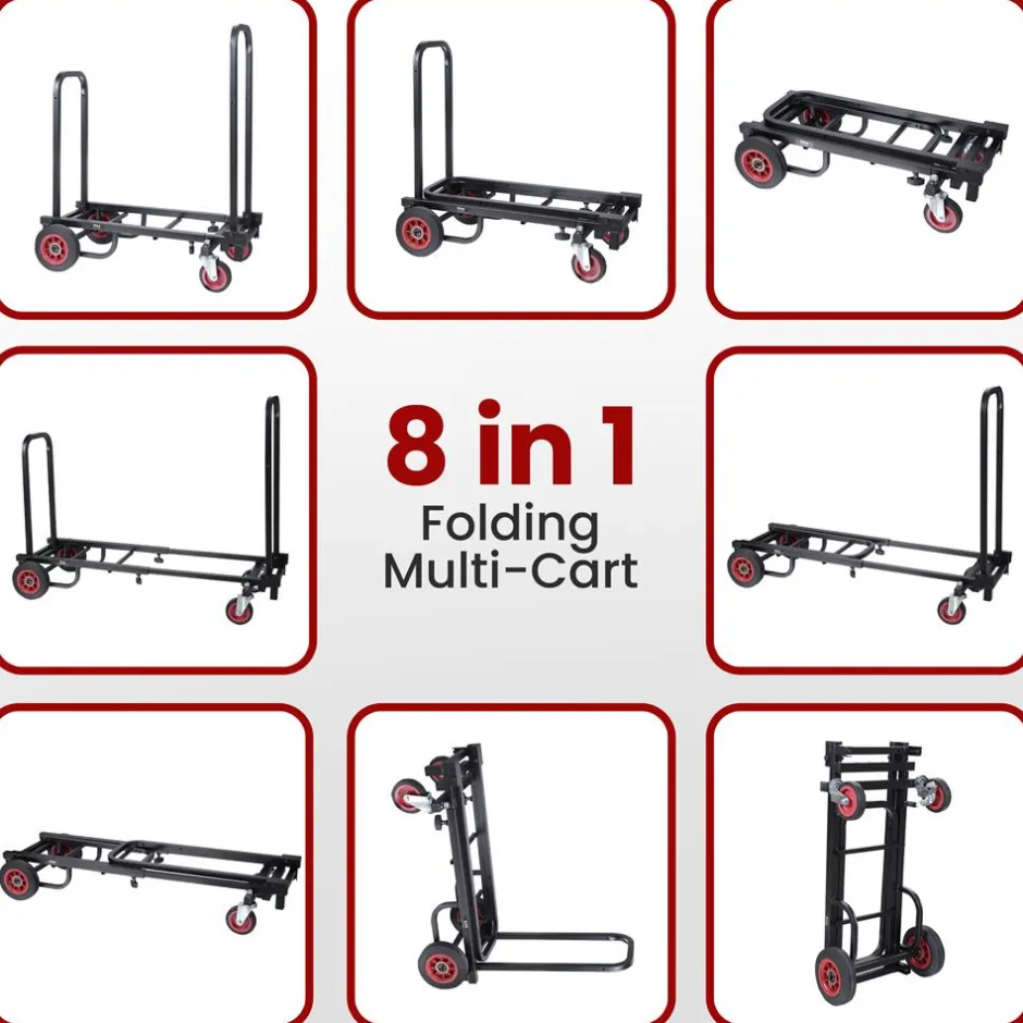Folding Equipment Cart, 8-in-1 Convertible, R-Trac Wheels, Steel<Pyle Clearance