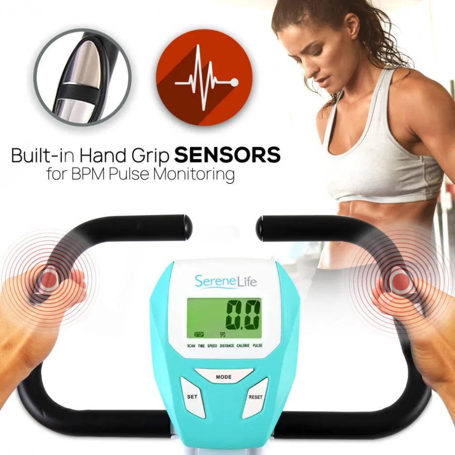Folding Exercise Bike, Cardio Workout, 8 Resistance Levels, Pulse Monitor<SereneLife Online