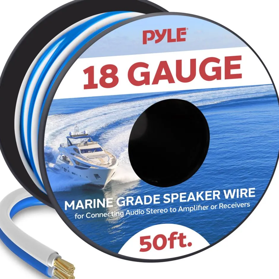 50ft Marine Speaker Wire Waterproof 18 AWG Blue/White<Pyle Hot