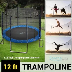 12FT Outdoor Trampoline - Safe Jumping, Reinforced Mat, Blue<SereneLife New