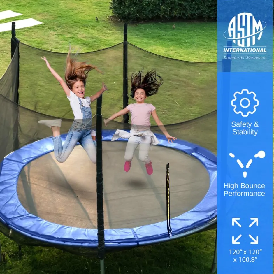 8FT Outdoor Trampoline, Safe Jumping, Reinforced Mat, Blue<SereneLife Hot