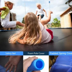 8FT Outdoor Trampoline, Safe Jumping, Reinforced Mat, Blue<SereneLife Hot