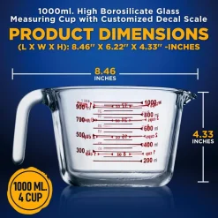 Glass Measuring Cup 1000ml Precise Pouring Borosilicate Heat-Resistant<NutriChef