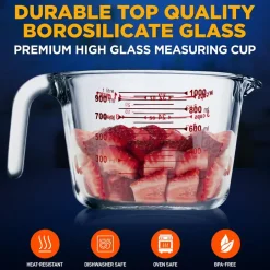 Glass Measuring Cup 1000ml Precise Pouring Borosilicate Heat-Resistant<NutriChef