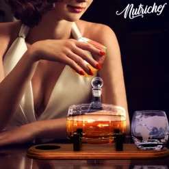 Glass Whiskey Decanter Set - Enhances Flavor - 750ml Barrel Design<NutriChef Sale