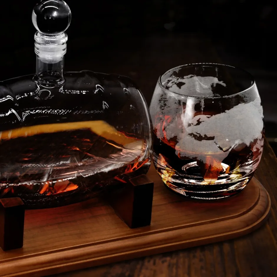 Glass Whiskey Decanter Set - Enhances Flavor - 750ml Barrel Design<NutriChef Sale