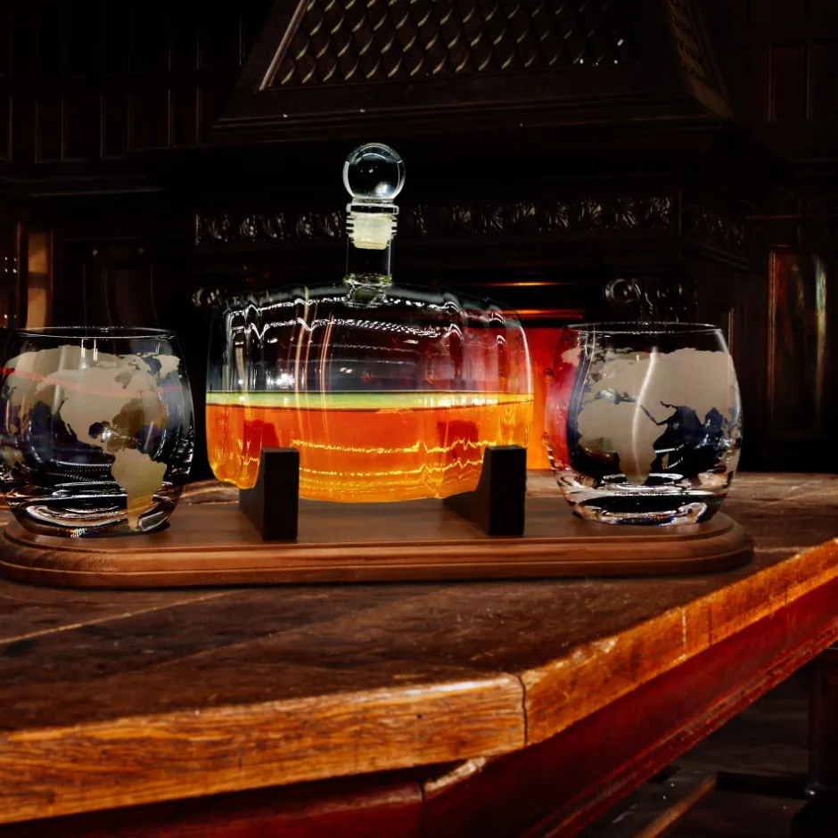 Glass Whiskey Decanter Set - Enhances Flavor - 750ml Barrel Design<NutriChef Sale
