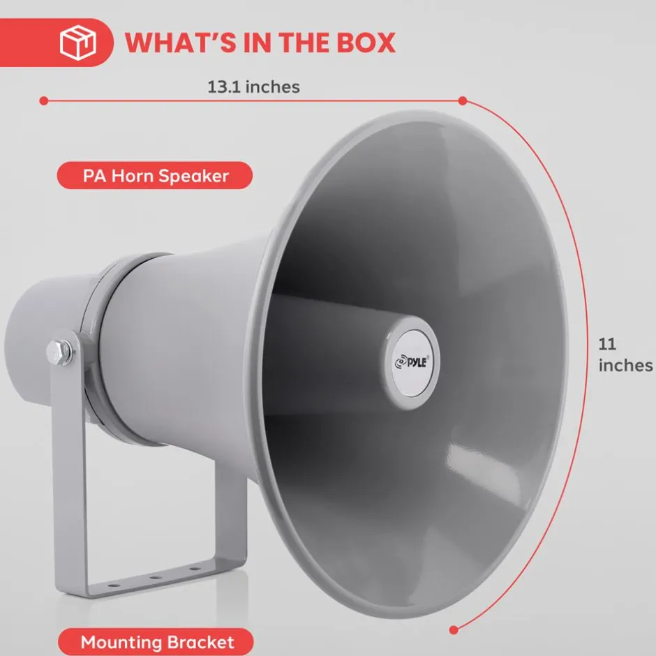 Indoor/Outdoor PA Horn Speaker 30W Loud Sound Aluminum Grey<Pyle Best