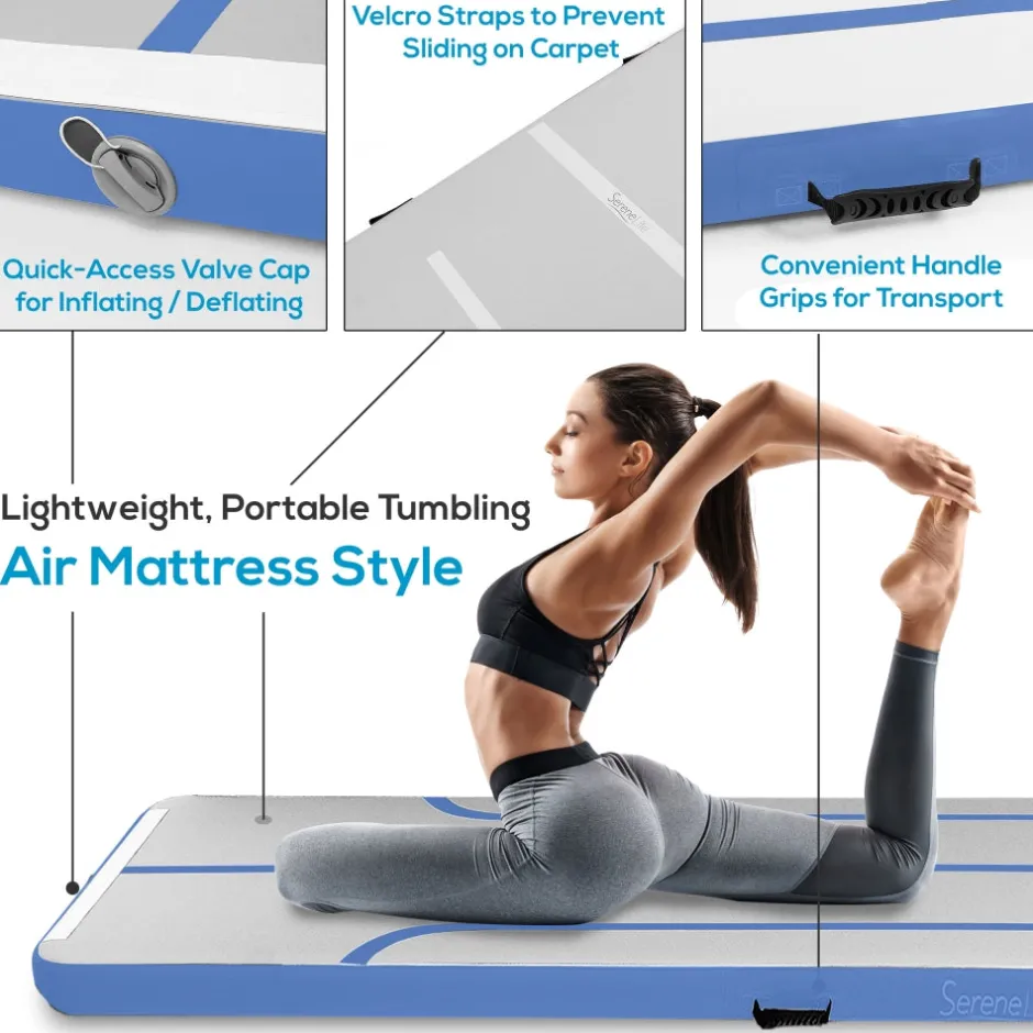 Inflatable Gymnastics Mat - Bouncy, Waterproof, Durable PVC - Blue<SereneLife