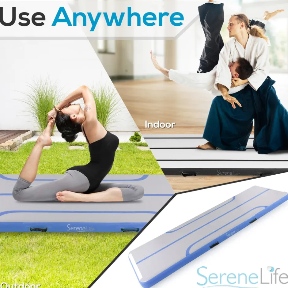 Inflatable Gymnastics Mat - Bouncy, Waterproof, Durable PVC - Blue<SereneLife