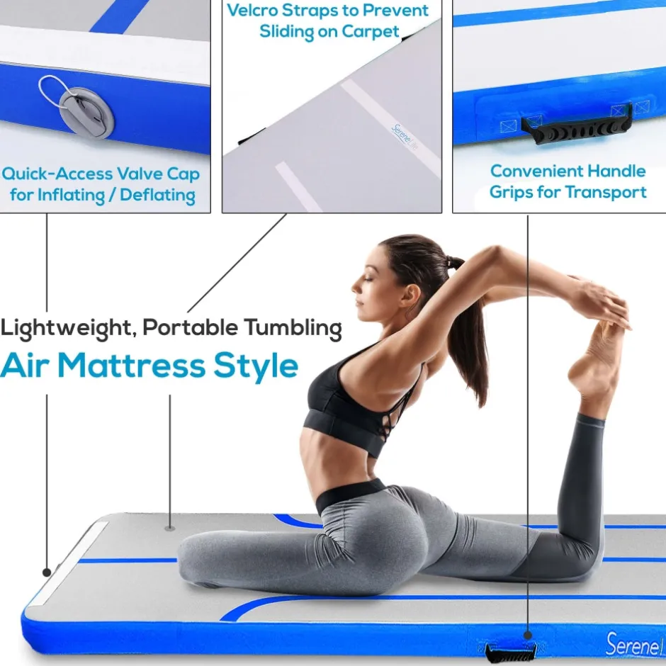 Inflatable Gymnastics Mat - Bouncy, Durable PVC, 13 Ft, Blue<SereneLife Best