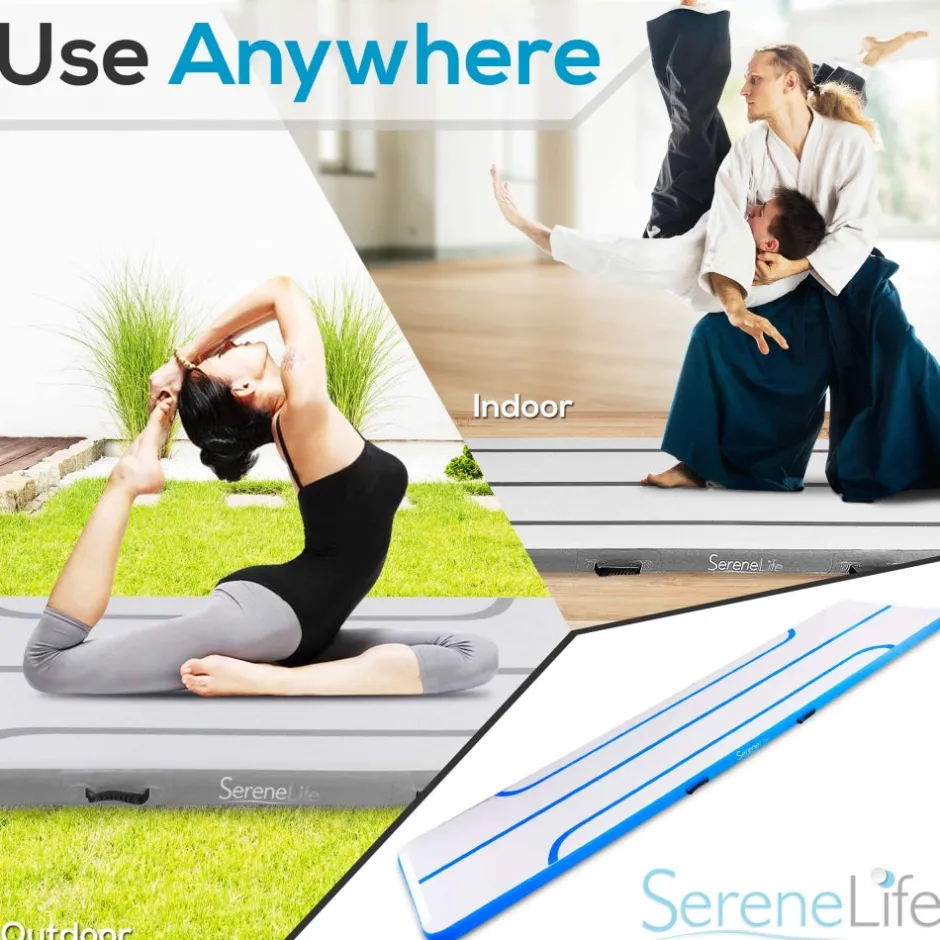 Inflatable Gymnastics Mat - Bouncy, Durable PVC, 13 Ft, Blue<SereneLife Best